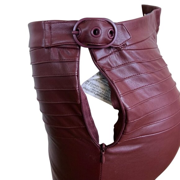 Zara Women’s Burgundy High-Waist Slim Fit Pants With Zipper Detail Size M - New - Picture 4 of 9